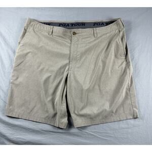 PGA Tour Golf Shorts Men's 42 Beige Tech Khakis Flat Front Pocket Performance